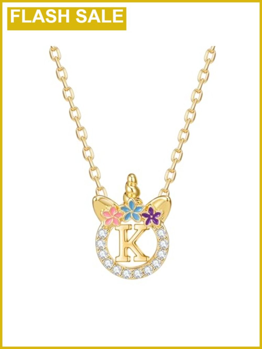 14K Gold Plated Unicorn Initial Necklace 16" Girls Jewelry Gift